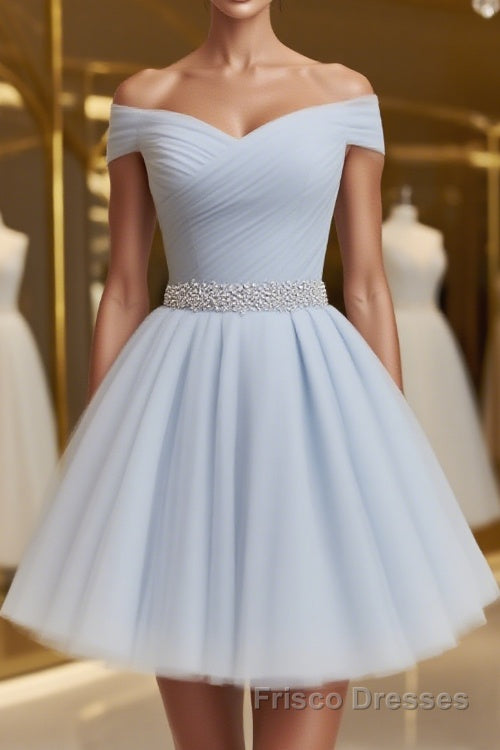 Off the Shoulder Short Gray Formal Prom Dresses with Coset Back, Short Beaded Gray Graduation Homecoming Dresses Main image