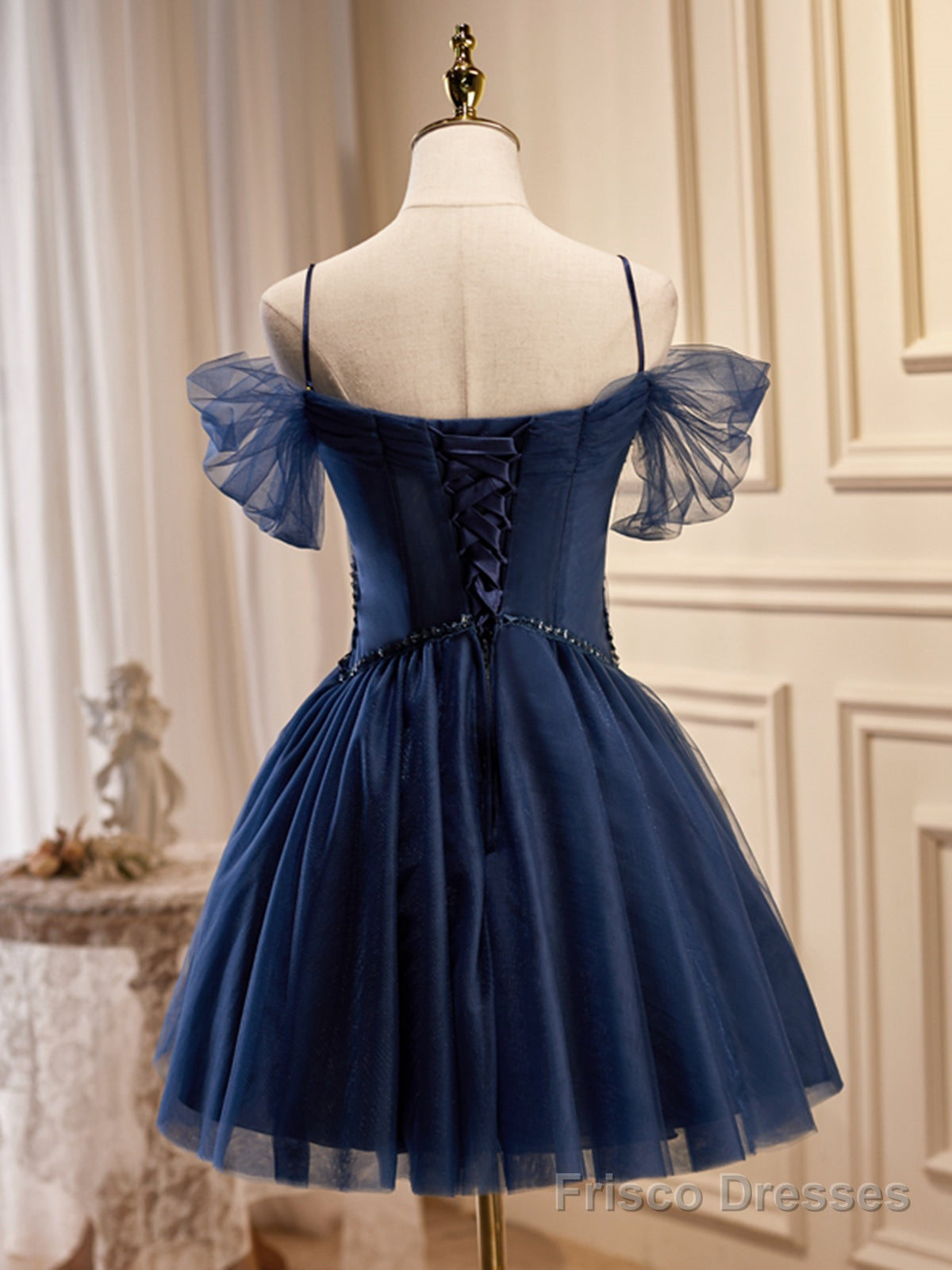 Off the Shoulder Short Navy Blue Prom Dresses, Dark Blue Off Shoulder – Frisco Dresses