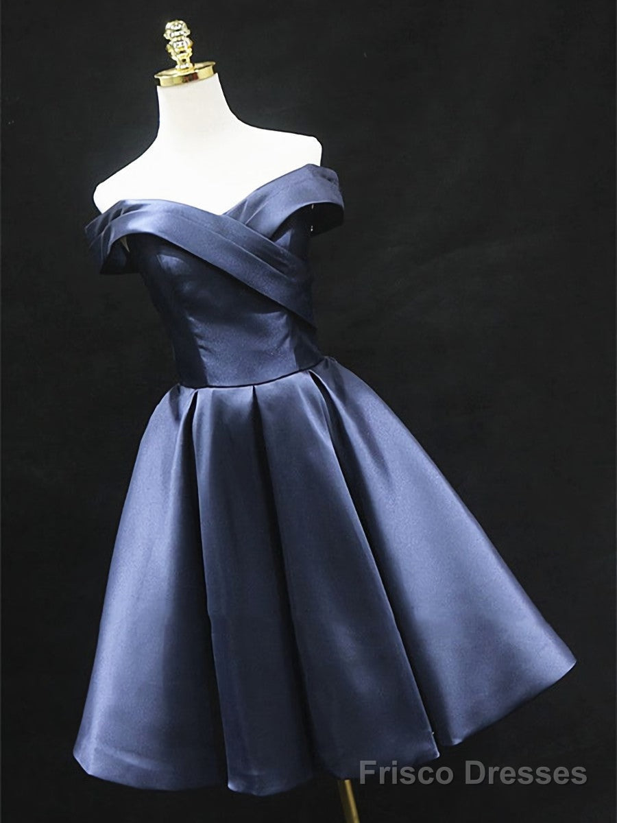 Off the Shoulder Short Navy Blue Prom Dresses, Short Blue Homecoming Graduation Dresses Main image