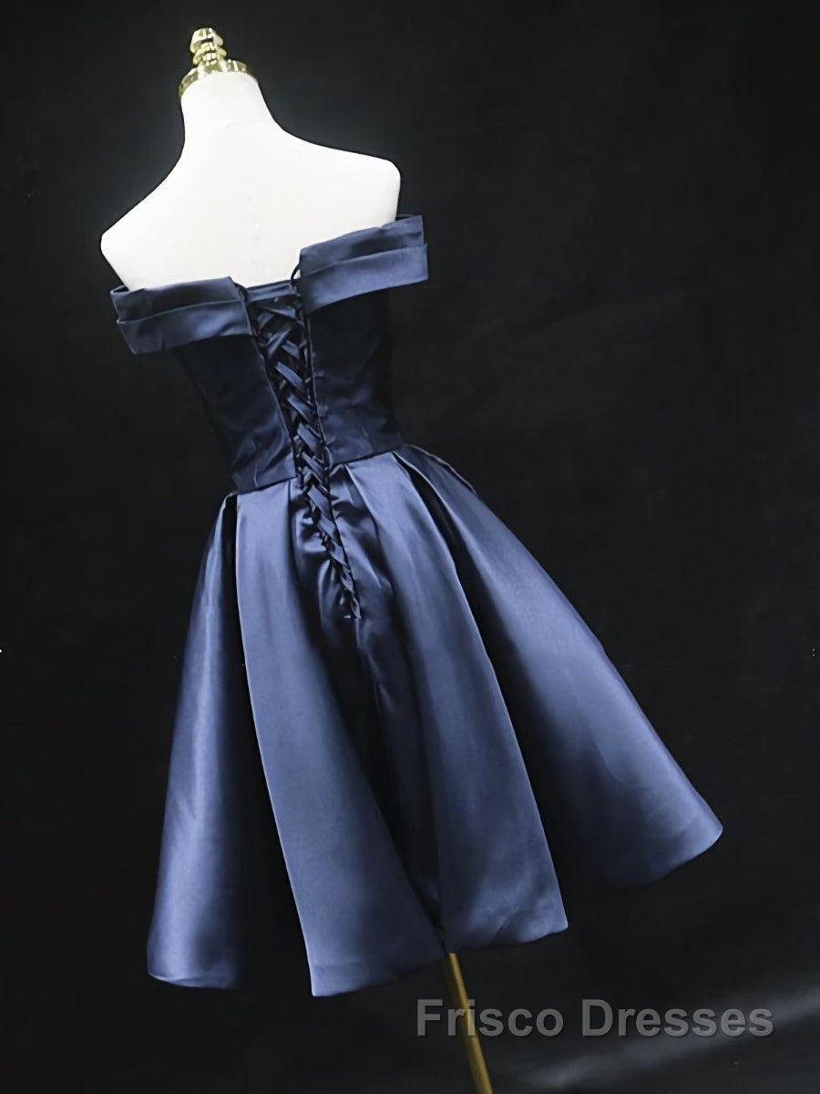 Off the Shoulder Short Navy Blue Formal Prom Dresses, Short Navy Blue Formal Homecoming Graduation Dresses Secondary image