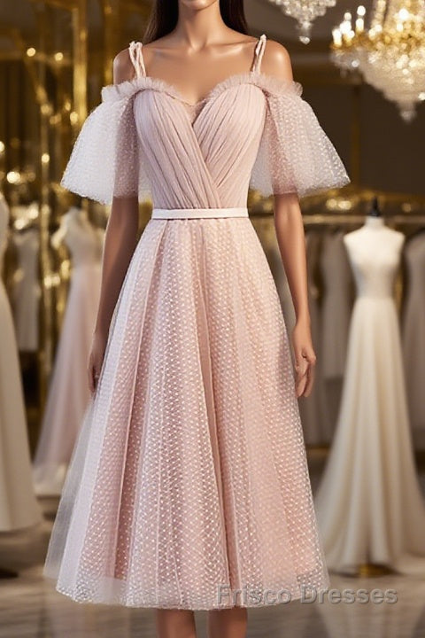 Off the Shoulder Short Pink Formal Prom Dresses with Corset Back, Short Pink Formal Graduation Bridesmaid Dresses Main image