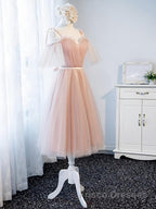 Off the Shoulder Short Pink Formal Prom Dresses with Corset Back, Short Pink Formal Graduation Bridesmaid Dresses