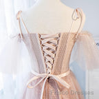 Off the Shoulder Short Pink Formal Prom Dresses with Corset Back, Short Pink Formal Graduation Bridesmaid Dresses