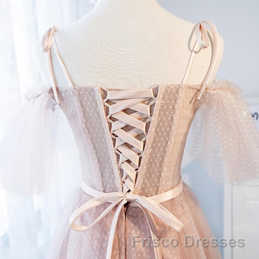 Off the Shoulder Short Pink Formal Prom Dresses with Corset Back, Short Pink Formal Graduation Bridesmaid Dresses