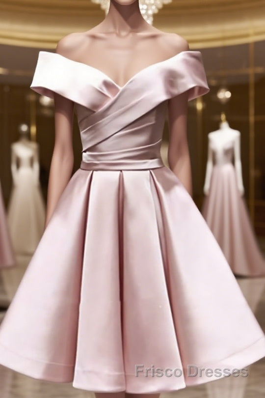 Off the Shoulder Short Pink Formal Prom Dresses, Short Pink Formal Evening Graduation Dresses Main image