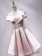 Off the Shoulder Short Pink Formal Prom Dresses, Short Pink Formal Evening Graduation Dresses