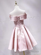 Off the Shoulder Short Pink Formal Prom Dresses, Short Pink Formal Evening Graduation Dresses