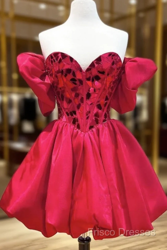 Off The Shoulder Short Red Formal Prom Dress, Short Red Formal Graduation Dress