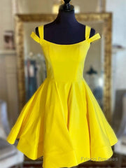 Off The Shoulder Short Yellow Prom Dresses, Short Yellow Formal Graduation Dresses