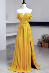 Off The Shoulder Split Chiffon Long Dresses