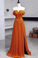 Off The Shoulder Split Chiffon Long Dresses