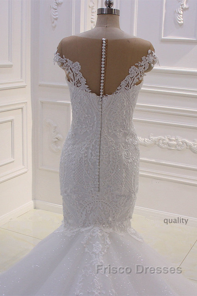 Off the Shoulder Sweetheart White Lace Appliques Tulle Mermaid Wedding Dress Secondary image