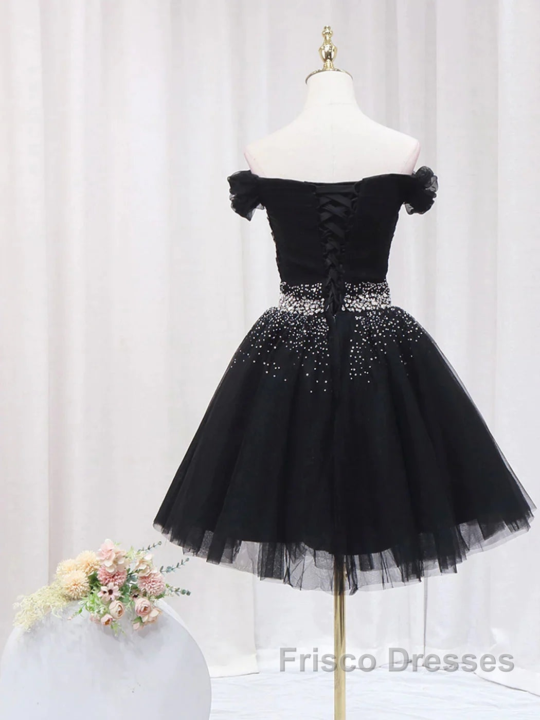 Off The Shoulder Tulle Red Short Formal Prom Dress Lace Up