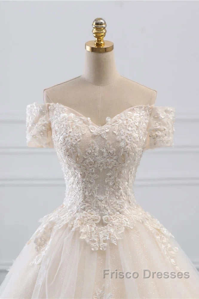 Off-The-Shoulder Wedding Gown With Lace Appliques