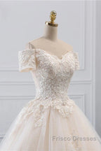 Off-The-Shoulder Wedding Gown With Lace Appliques
