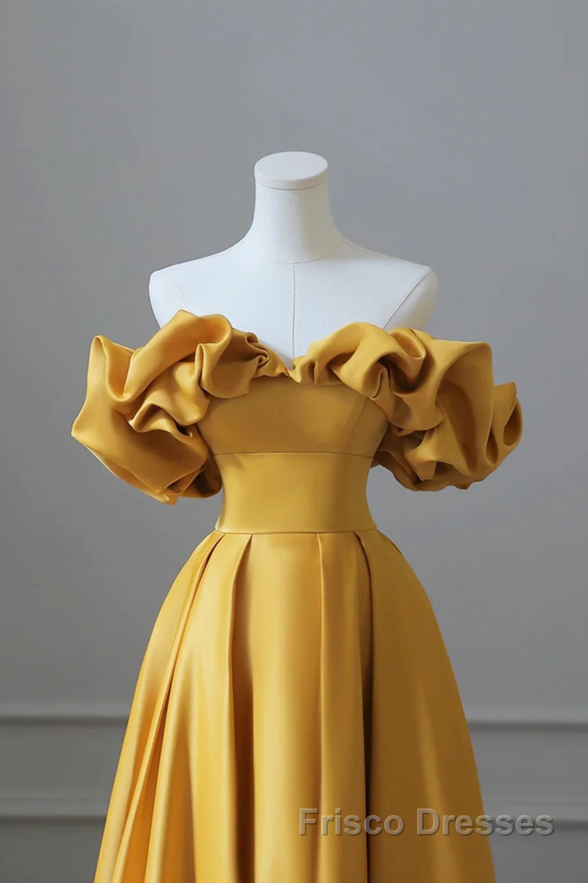 Off the Shoulder Yellow Satin Long Formal Prom Dresses, Off Shoulder Yellow Long Formal Evening Dresses