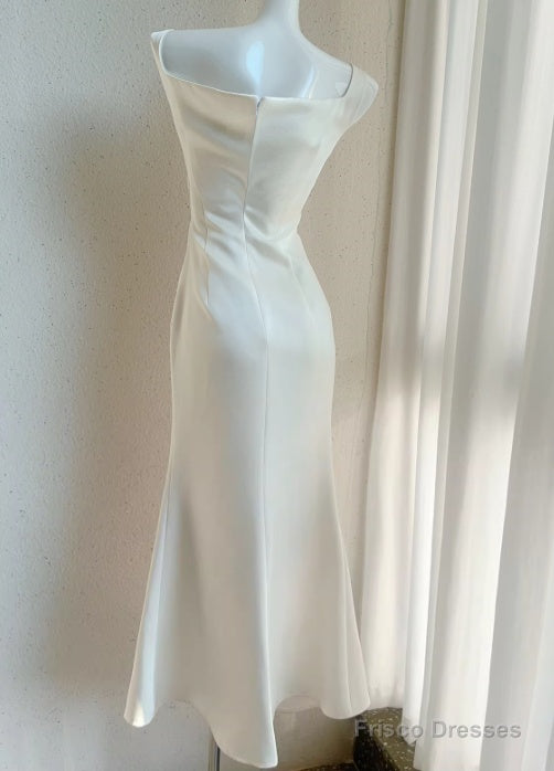 Off-White Irregular Suspender Dress Satin Birthday Party Dress Prom Dress