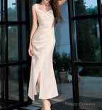 Off-White Irregular Suspender Dress Satin Birthday Party Dress Prom Dress