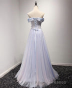 Light Blue Tulle Lace Long Formal Prom Dress, Lace Evening Dress