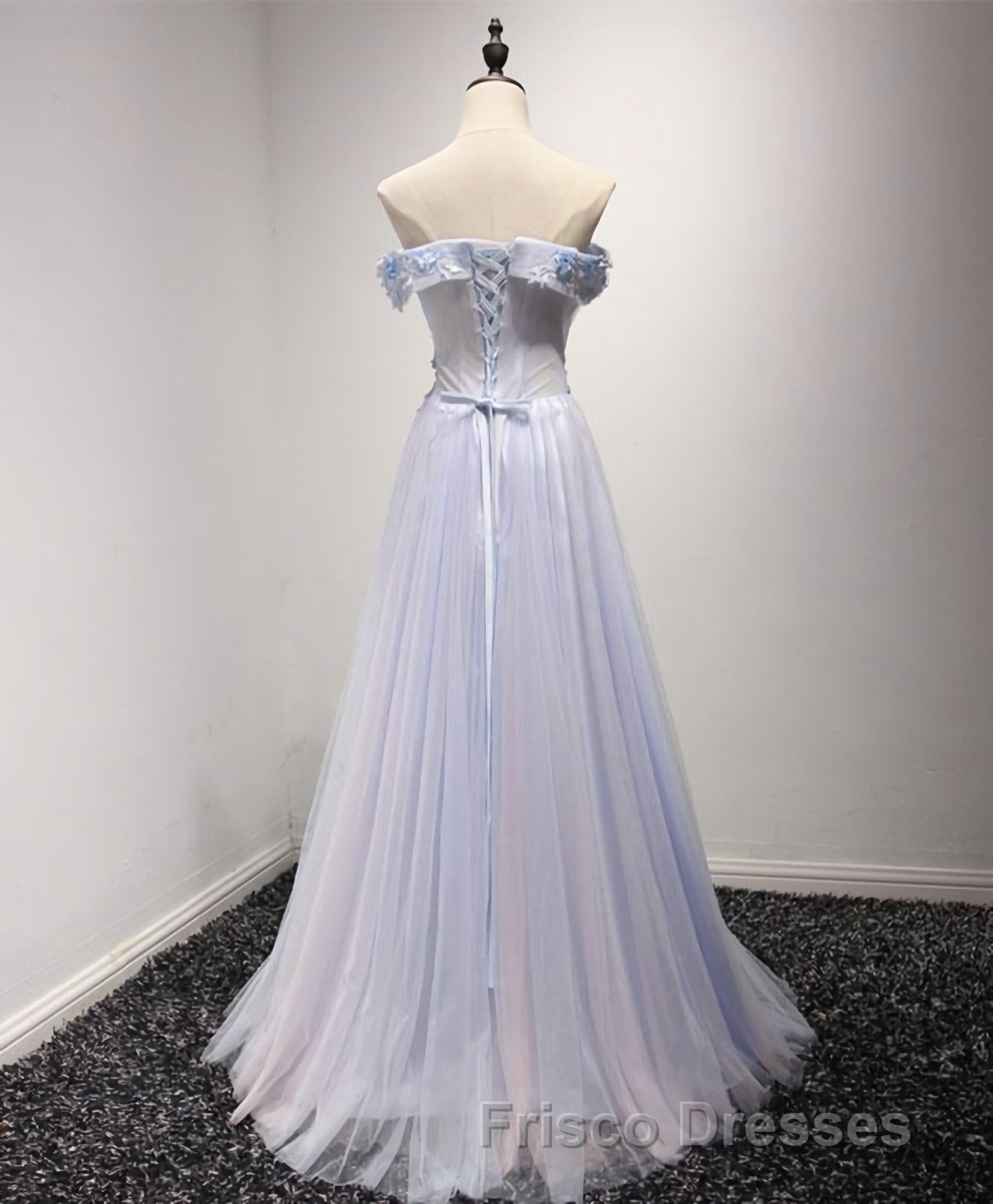 Light Blue Tulle Lace Long Formal Prom Dress, Lace Evening Dress