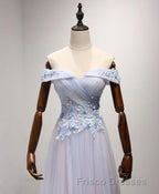 Light Blue Tulle Lace Long Formal Prom Dress, Lace Evening Dress