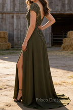Olive A Line Satin Prom Dress with Slit