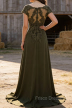 Olive A Line Satin Prom Dress with Slit