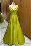 Olive Green Cowl Neck Chain Strap A-Line Long Prom Dress