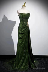 Olive Green Trumpet Mermaid Sequin Prom Dress
