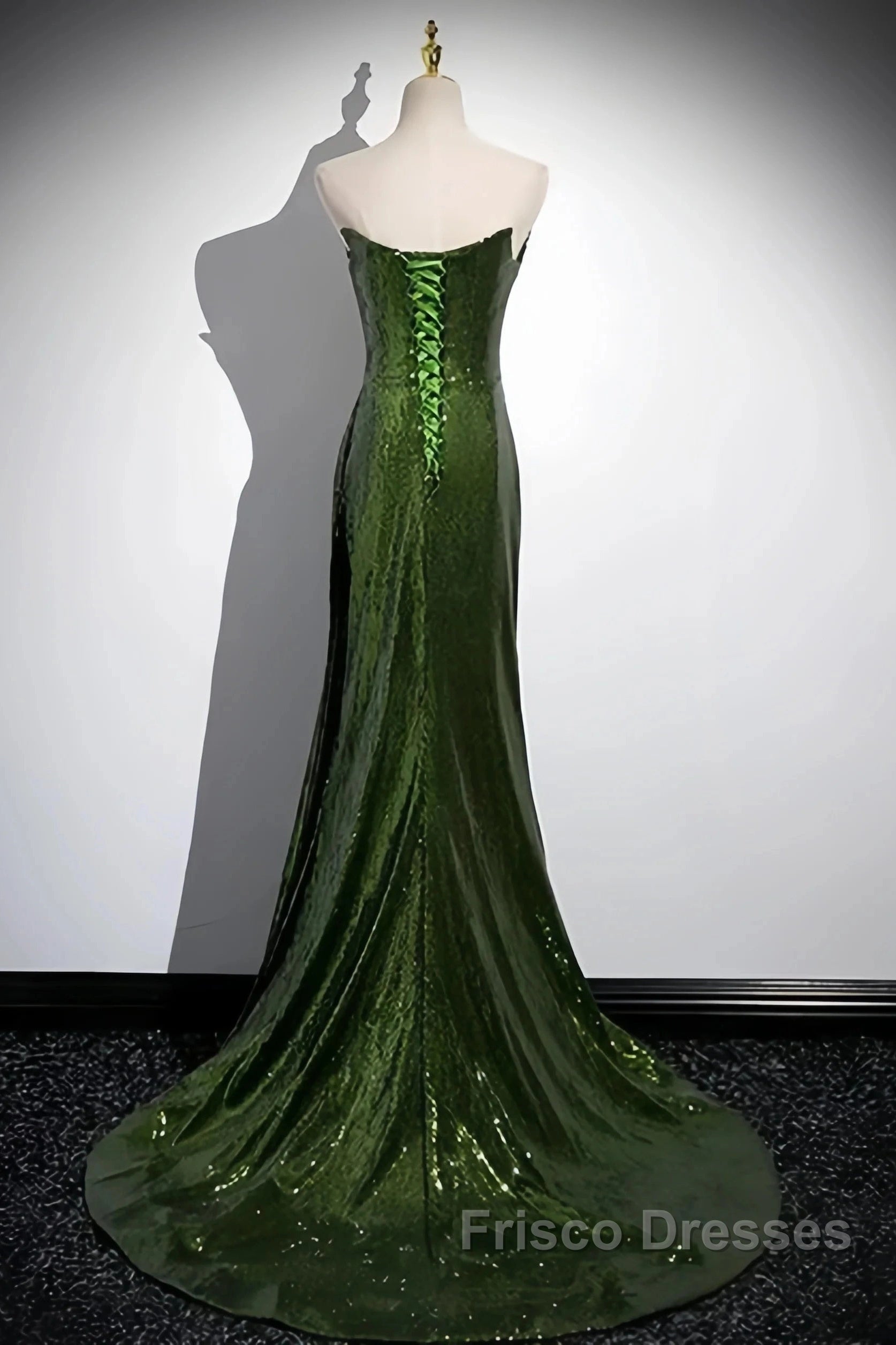 Olive Green Trumpet Mermaid Sequin Formal Prom Dress