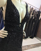 Ombre Mermaid V-Neck Court Train Formal Prom Sequins Dress