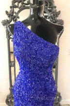 One Shouder Royal Blue Formal Prom Dress Long Sequin Formal Dress