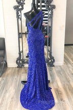 One Shouder Royal Blue Formal Prom Dress Long Sequin Formal Dress