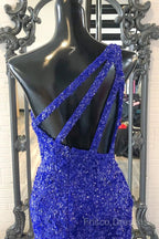 One Shouder Royal Blue Formal Prom Dress Long Sequin Formal Dress
