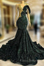One shoudler Dark Green Sequin Floor length Formal Prom Dress