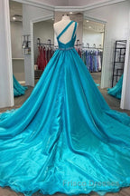 One Shoulder A Line Formal Prom Dress with Beading Waist