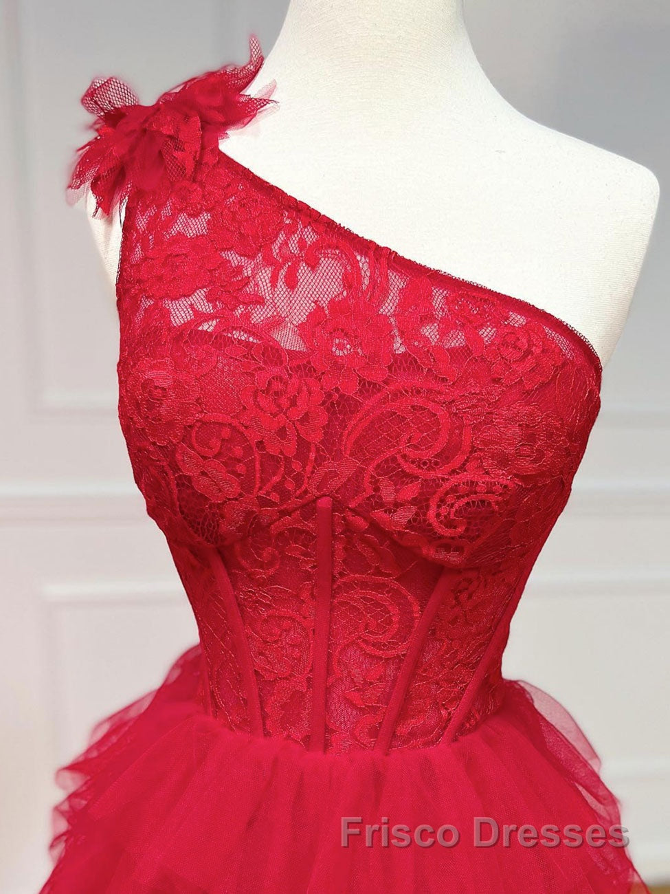 One Shoulder A-Line Tulle Burgundy Long Formal Prom Dresses, Burgundy Graduation Dresses