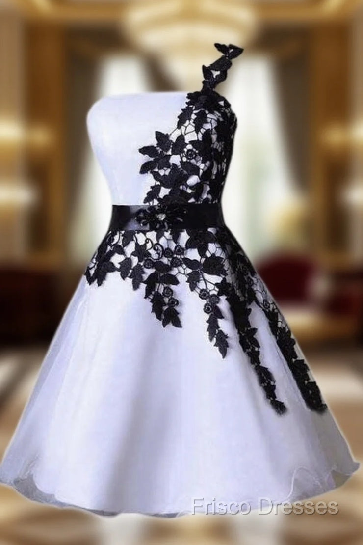 One Shoulder Black Lace Cute Short Homecoming/Formal Prom Dress Main image