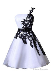 One Shoulder Black Lace Cute Short Homecoming/Prom Dresses