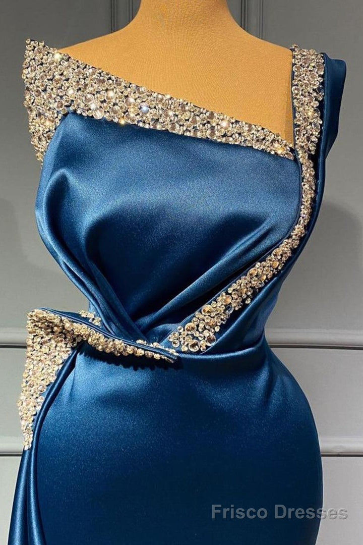 One Shoulder Blue Beading Sequns Long Mermaid Prom Dress Secondary image