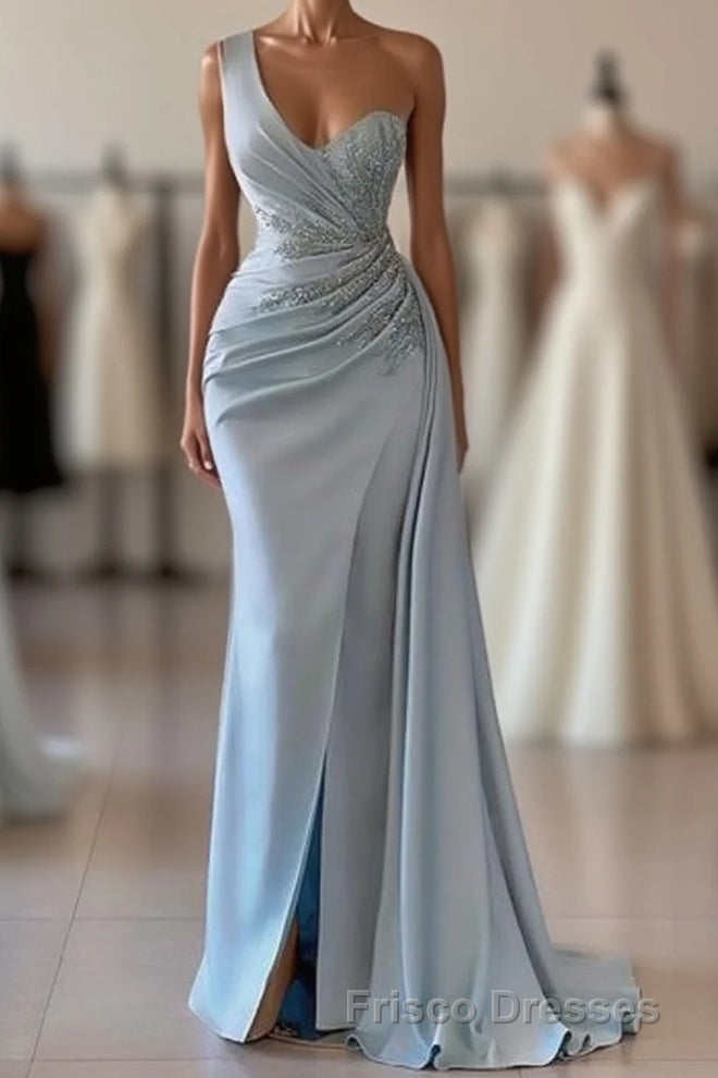 One shoulder blue Formal Prom Dress in mermaid pleats Main image