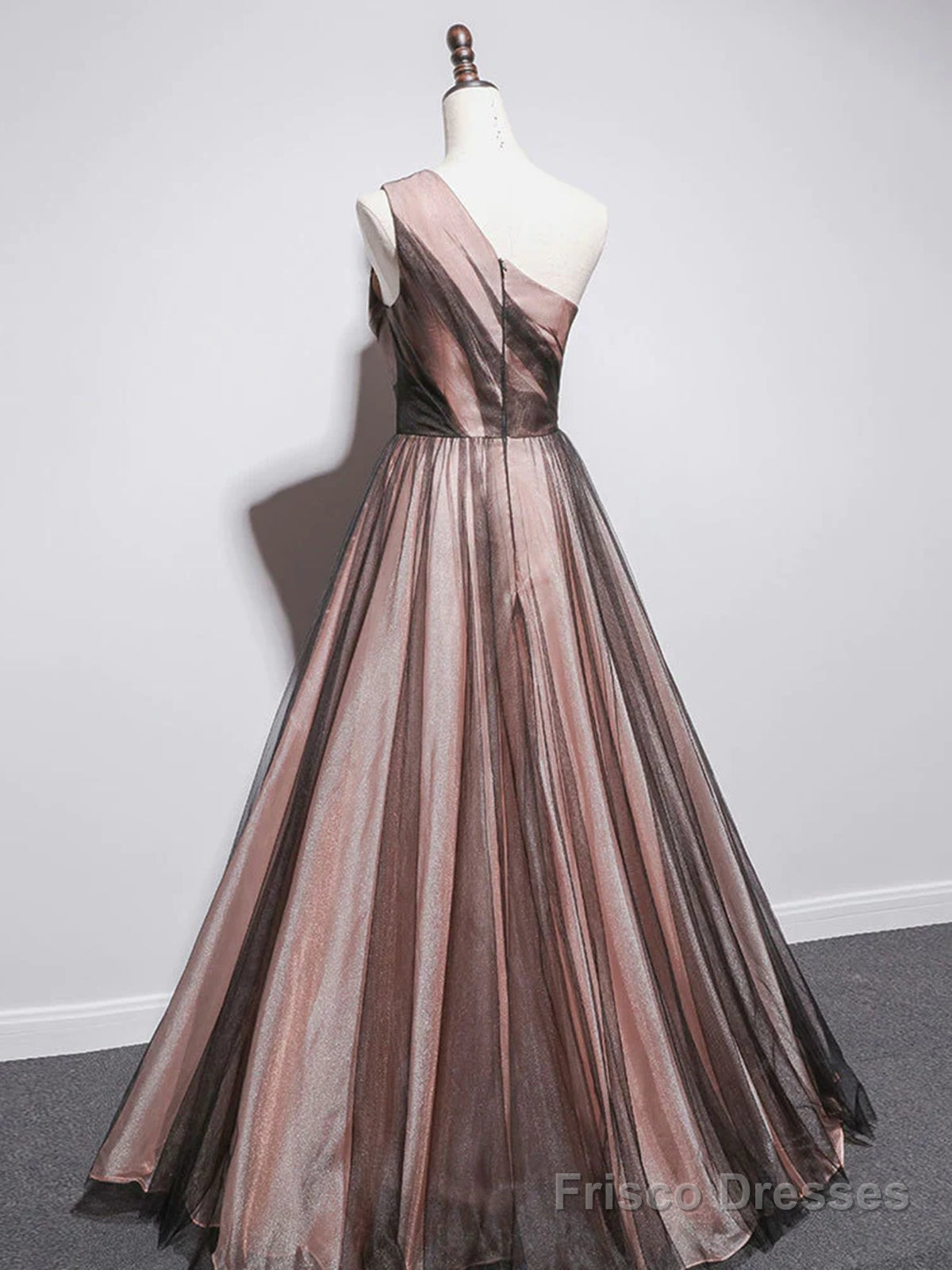One Shoulder Brown Tulle Prom Dresses, Brown Tulle Formal Evening Dresses Secondary image