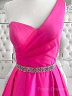 One Shoulder Hot Pink Formal Prom Dress, Hot Pink One Shoulder Formal Dress