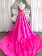 One Shoulder Hot Pink Formal Prom Dress, Hot Pink One Shoulder Formal Dress