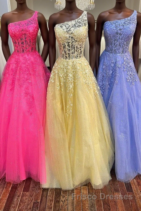 One Shoulder Lace Long Formal Prom Dresses, Lace Formal Evening Dresses