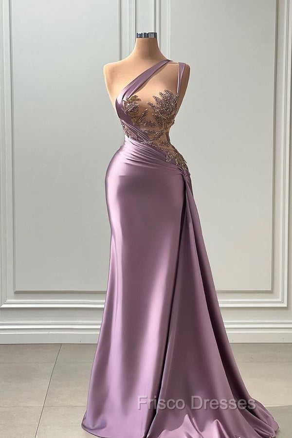 One shoulder Lavender A-line Satin Long Formal Prom Dress Secondary image