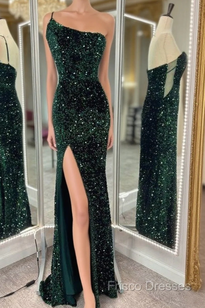 One Shoulder Long Emerald Green Formal Prom Dress Mermaid Sequin Main image