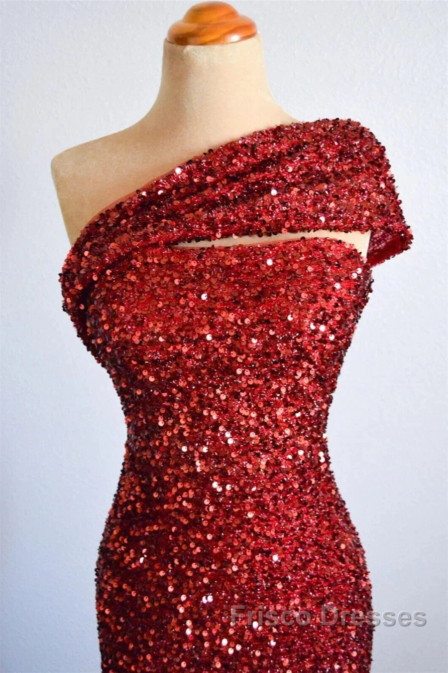 One Shoulder Long Sequins Formal Dress Burgundy Mermaid