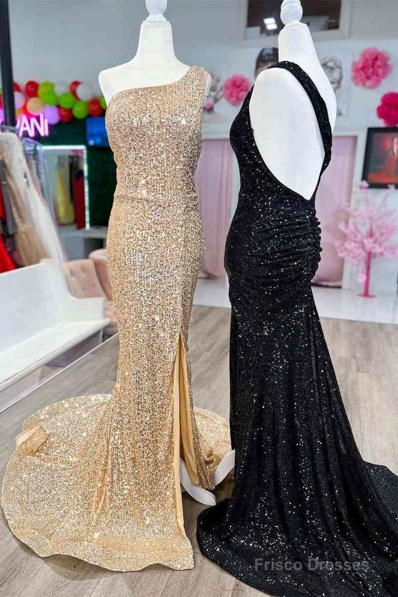 One Shoulder Mermiad Sequins Slit Long Prom Dress Main image