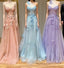 One Shoulder Pink/Blue/Purple Lace Floral Long Formal Prom Dress